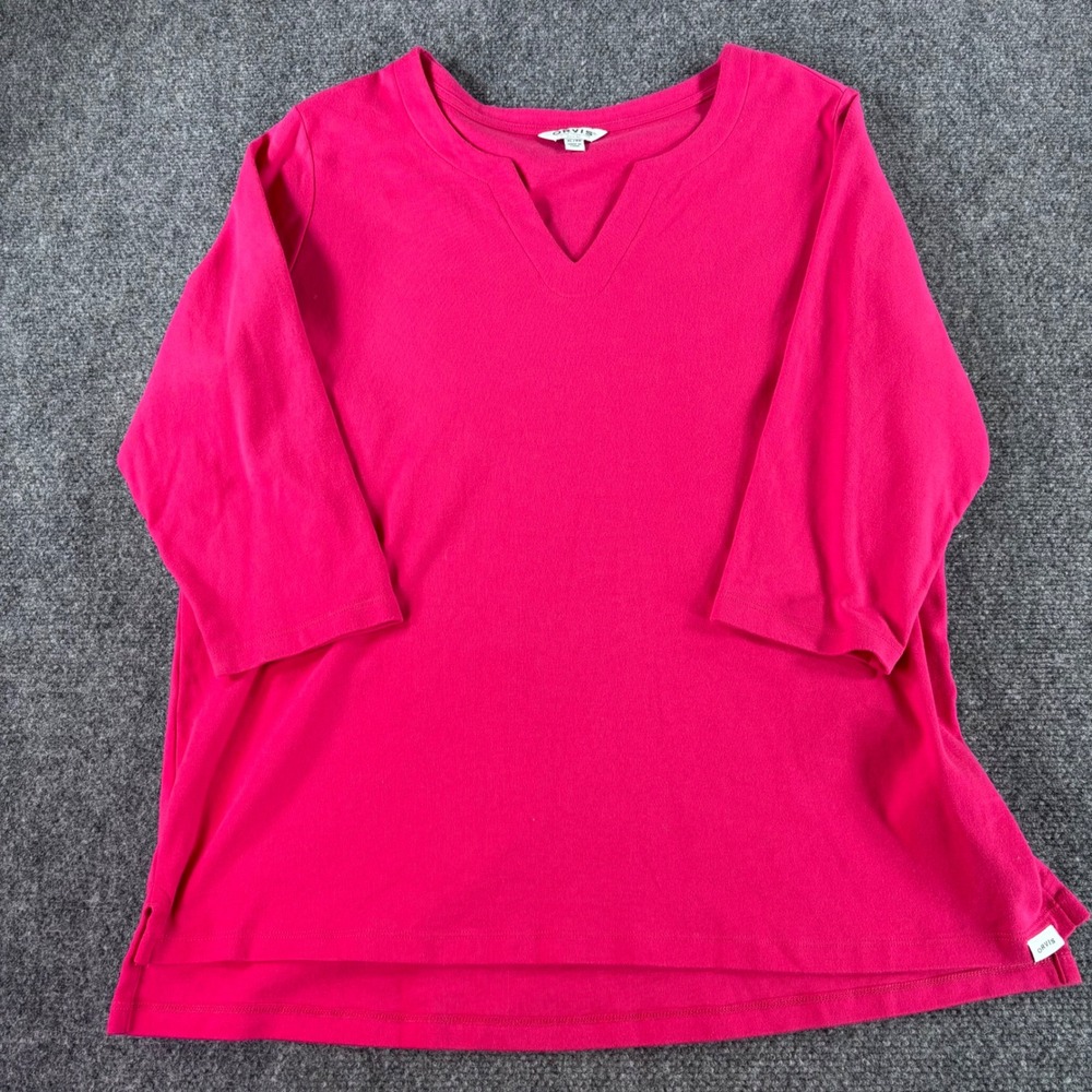 Orvis Split Neck Top Womens XL‎ Pink 3/4 Sleeve 100% Pima Cotton Casual T-Shirt